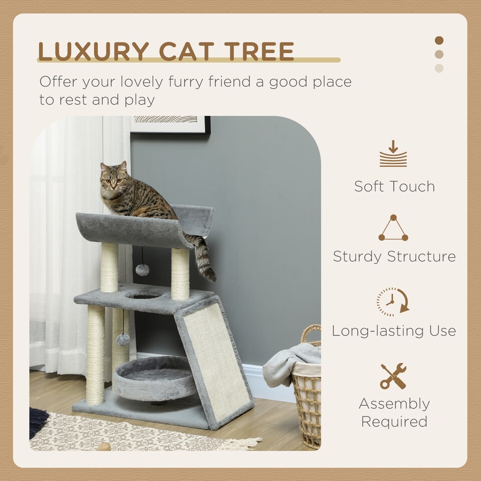image 1 of PawHut Cat Tree Kitten Tower with Scratching Post Bed Perch Toy