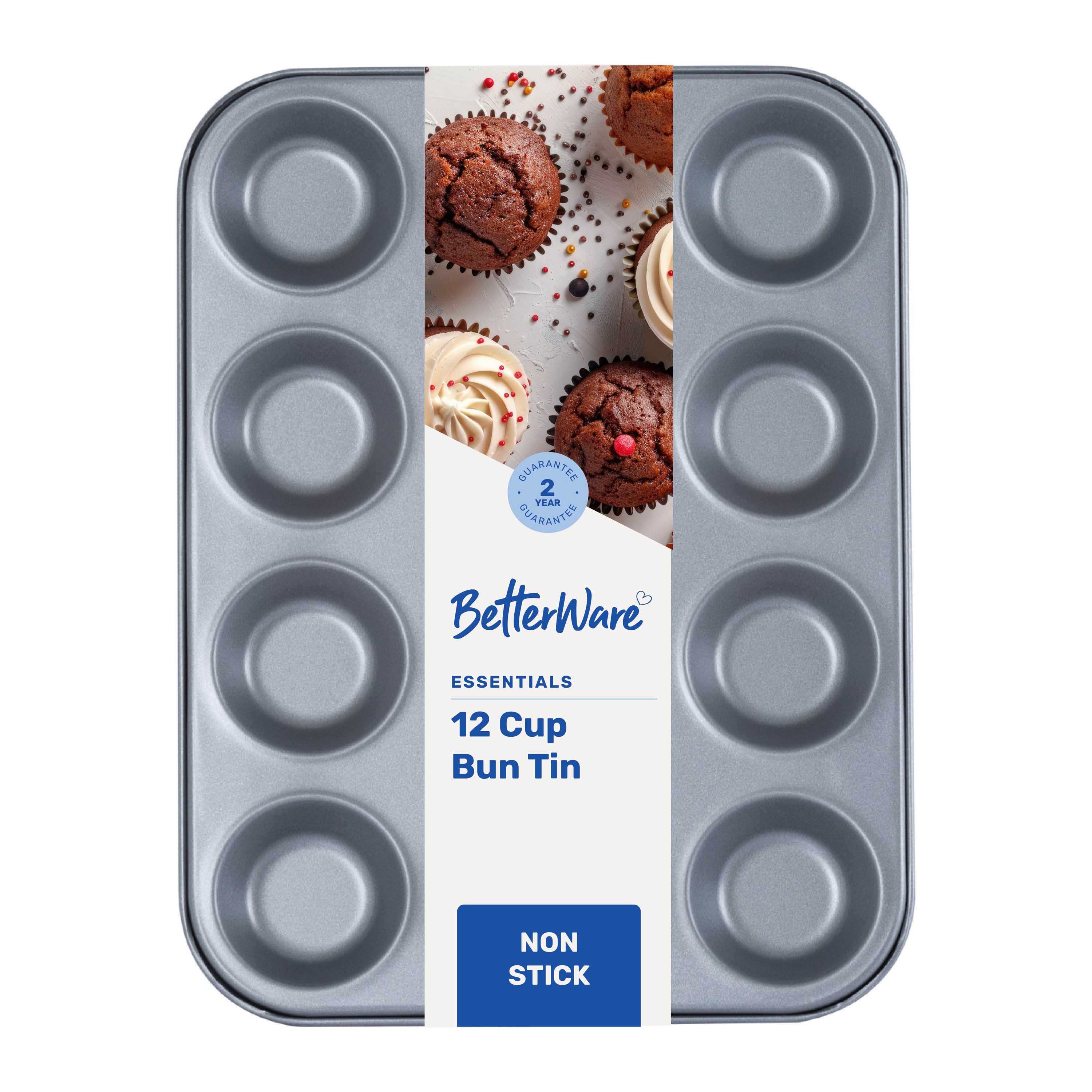 Betterware Essentials 12 Cup Non-Stick Bun Tin in Silver