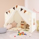 image 3 of COSTWAY Kids Play Tent 3-4 Kids Large Play Tent House w/Screen Curtains-Beige