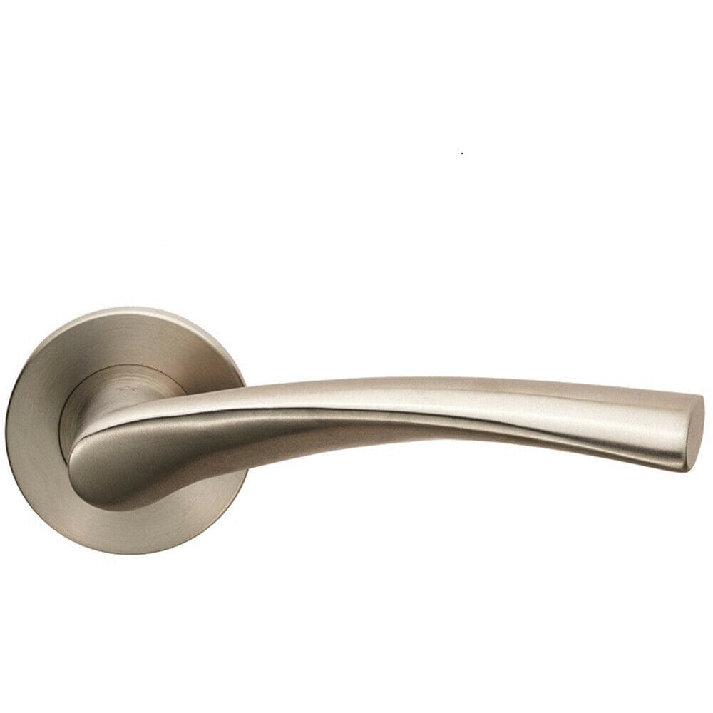 Loops PAIR Twisted Angular Design Lever on Slim Round Rose Concealed Fix Satin Steel in Metallics