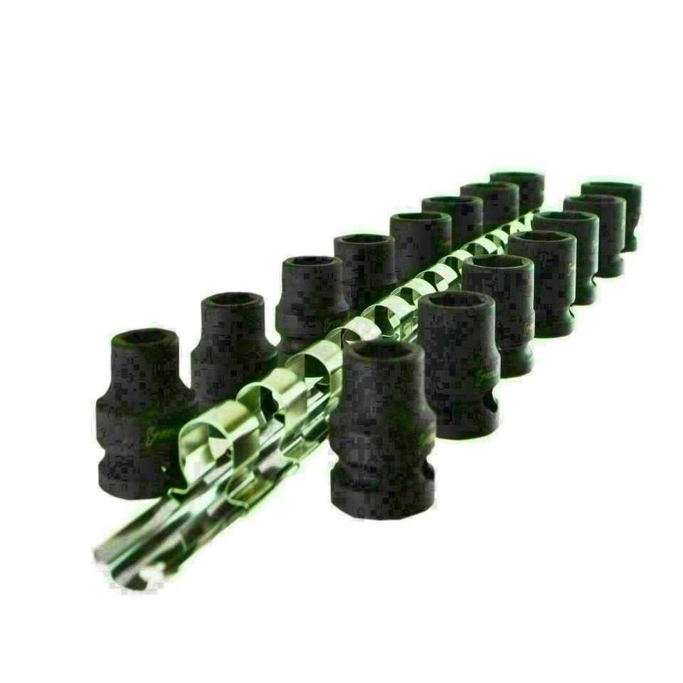 image 1 of 1/2" Drive Stubby Metric Impact Sockets 6 Sided Single Hex 10mm - 24mm 15pc