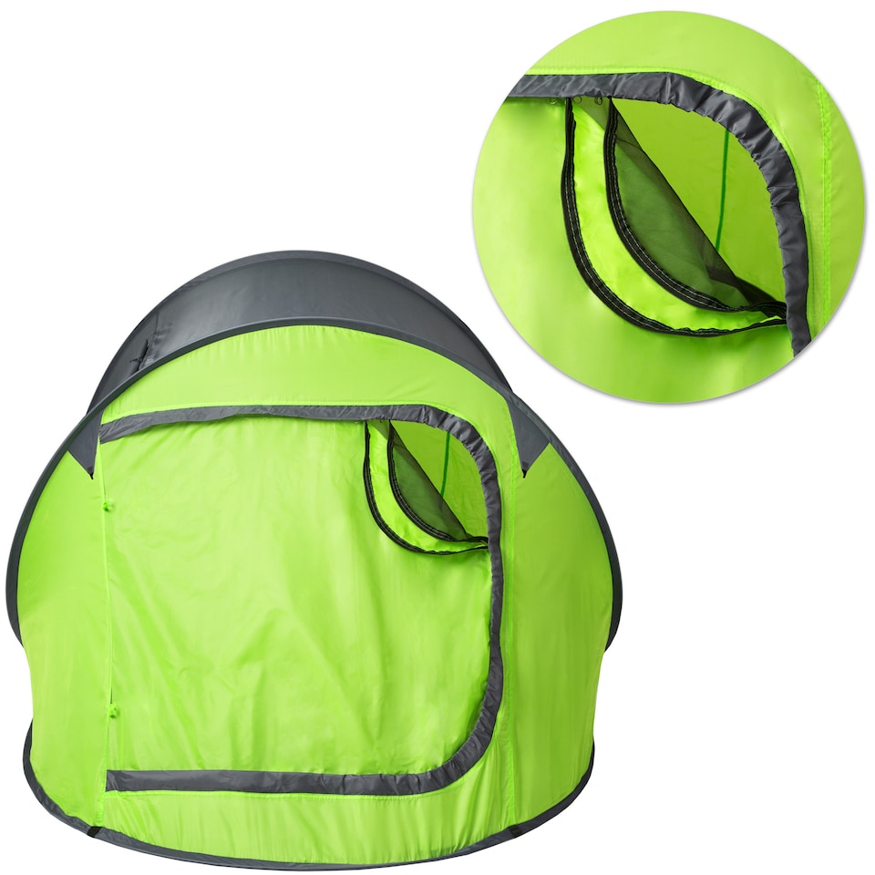 image 1 of 2 Man Pop Up Tent Waterproof For Camping Hiking Festival Mosquito Net Carry Bag | Green | grey/green | 220 x 130 x 95 cm | 1