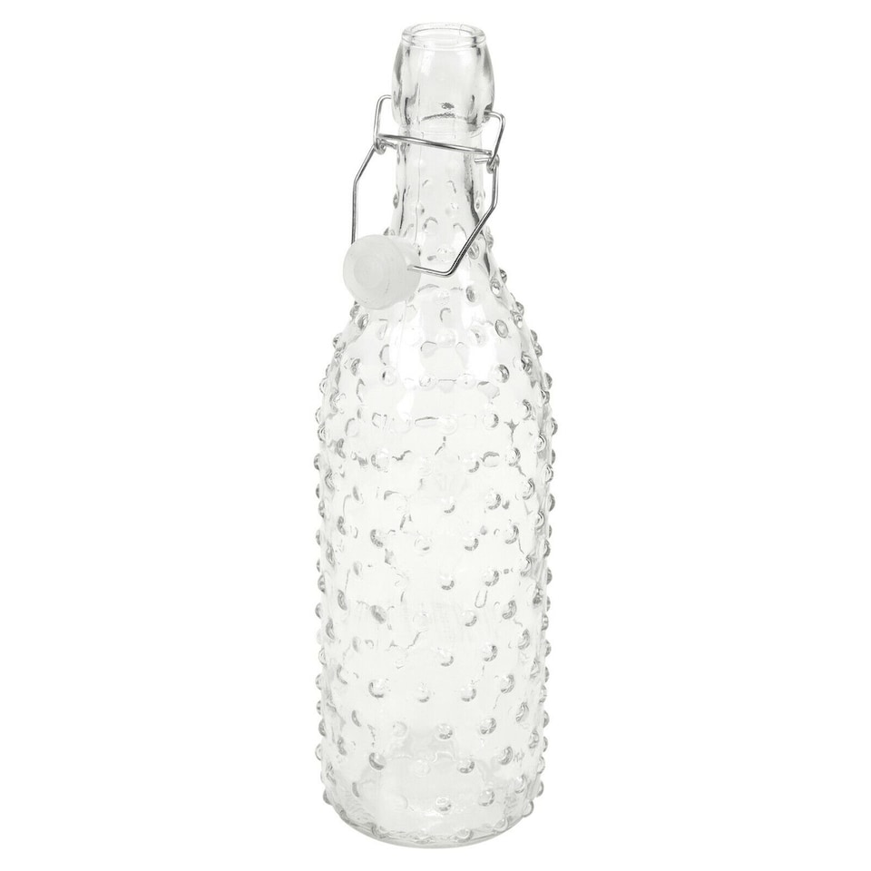 image 1 of 1L Clear Dotted Design Glass Swing Lid Bottle | Clear | 1L | 1