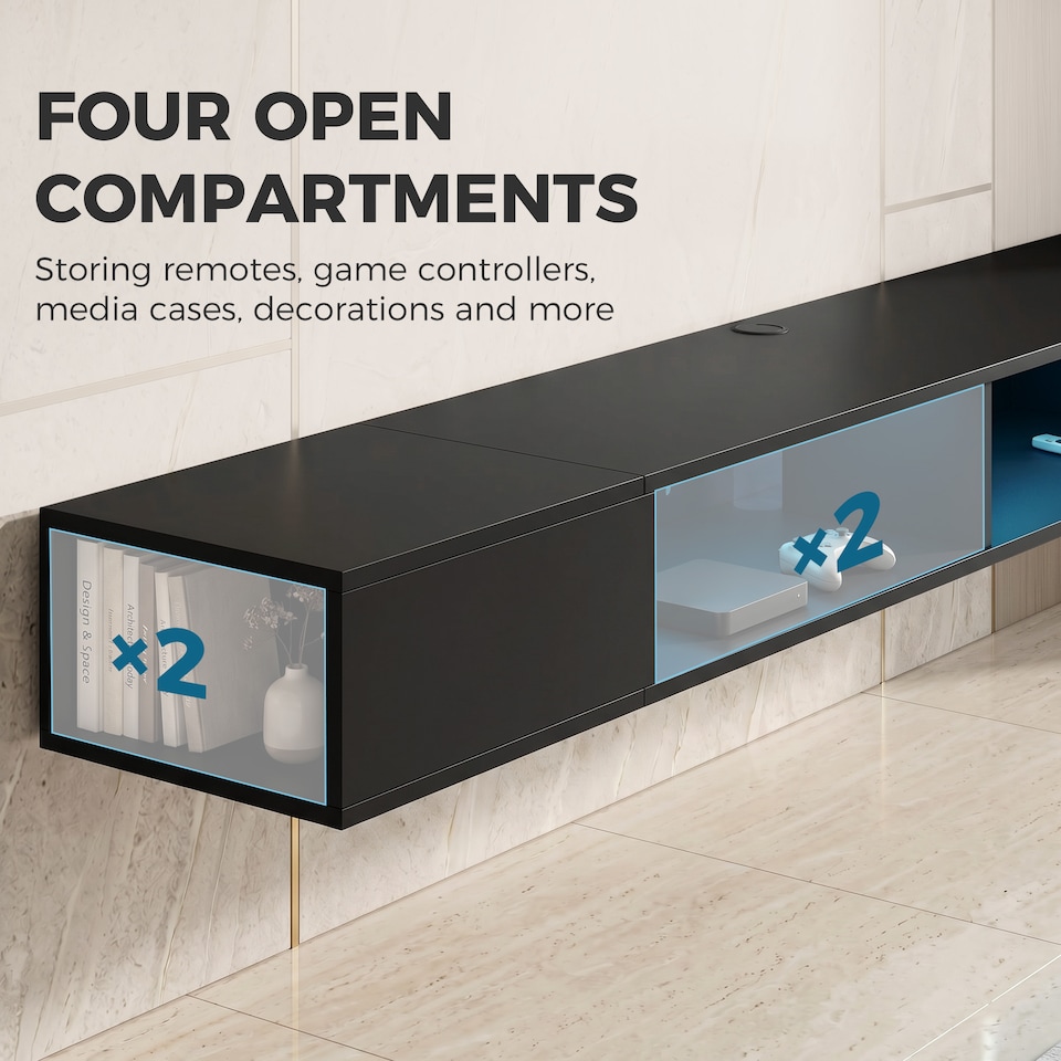 image 1 of HOMCOM TV Stand with RGB LED Lights for 75-Inch TV