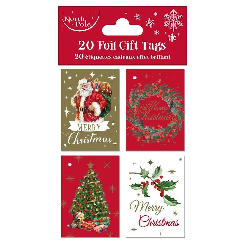 image 1 of Pack of 20 Foiled Traditional Christmas Gift Tags