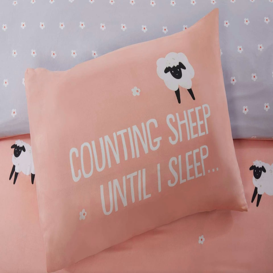 image 1 of Counting Sheep Cotton Duvet Cover Set Cover with Pillowcase Pink | Double