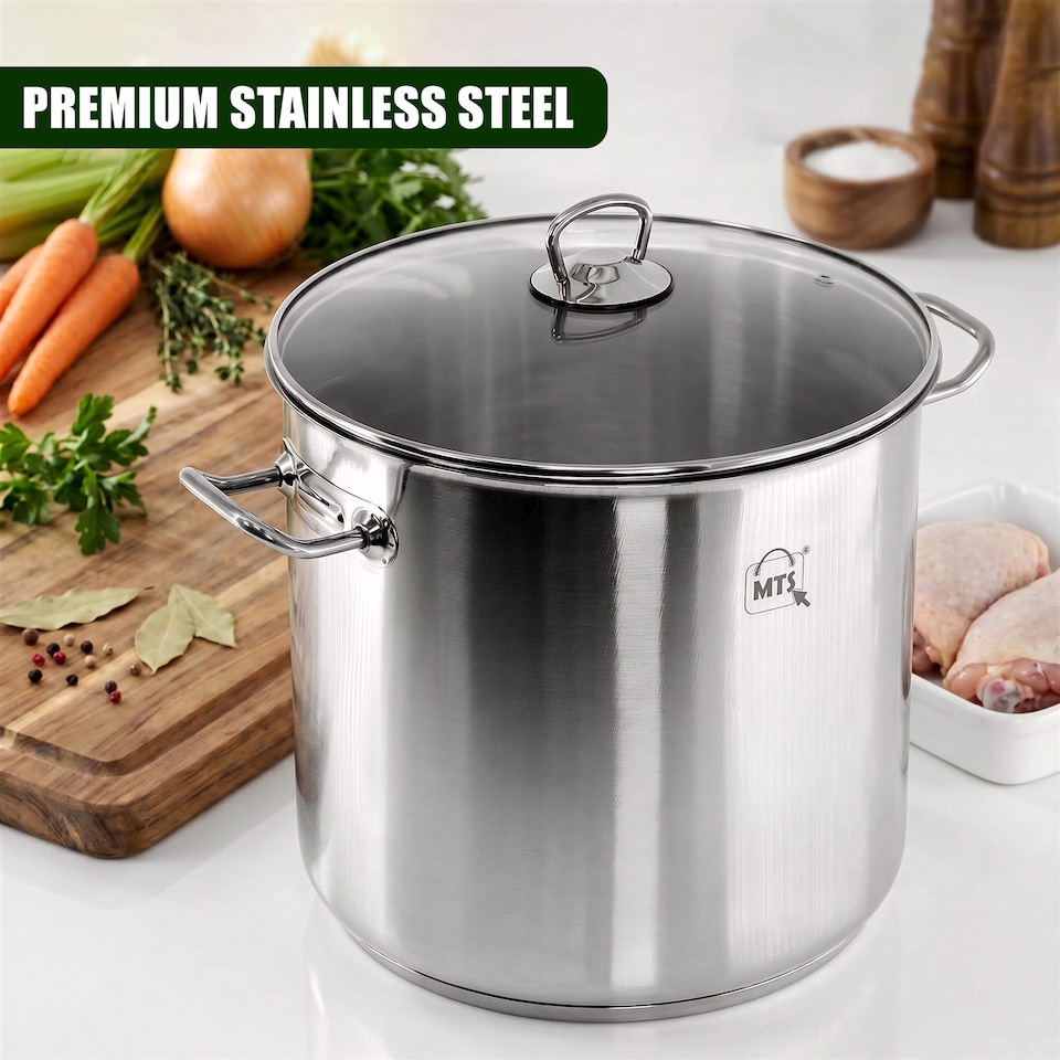 image 1 of MTS Stainless Steel Stock Pot Cooking Pan Silver 20L