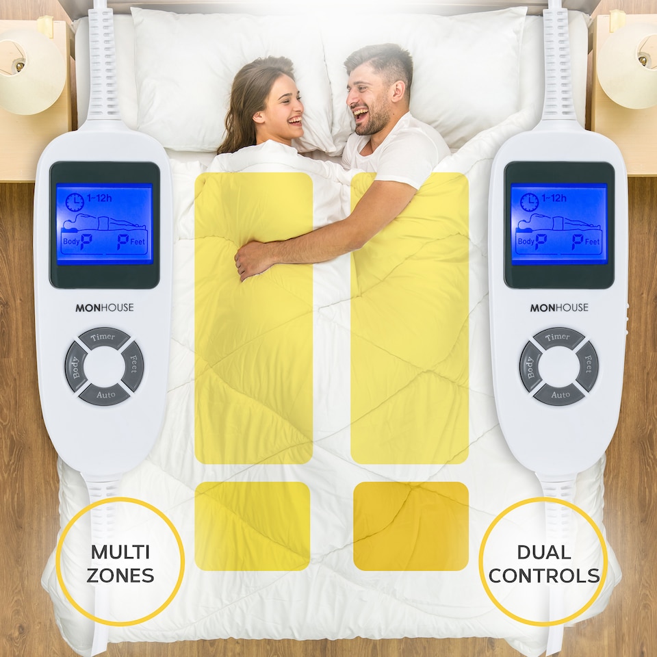 image 1 of MONHOUSE Fleece Electric Heated Under Blanket - Double 137x190cm - Detachable & Machine Washable - Controller Multi Zones, 9 Heat Settings | Cream | 1