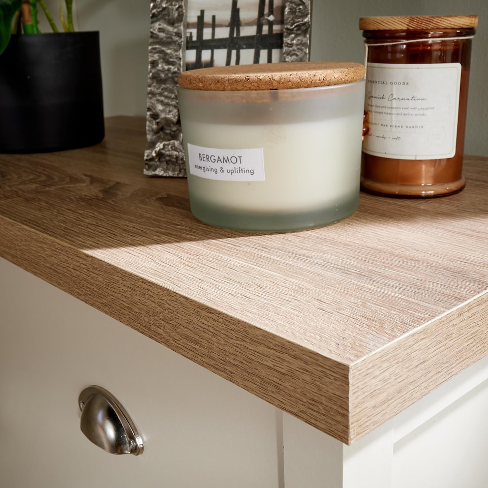 image 1 of Chest of Drawers Oak Top Metal Handles Bedroom Storage Furniture | White