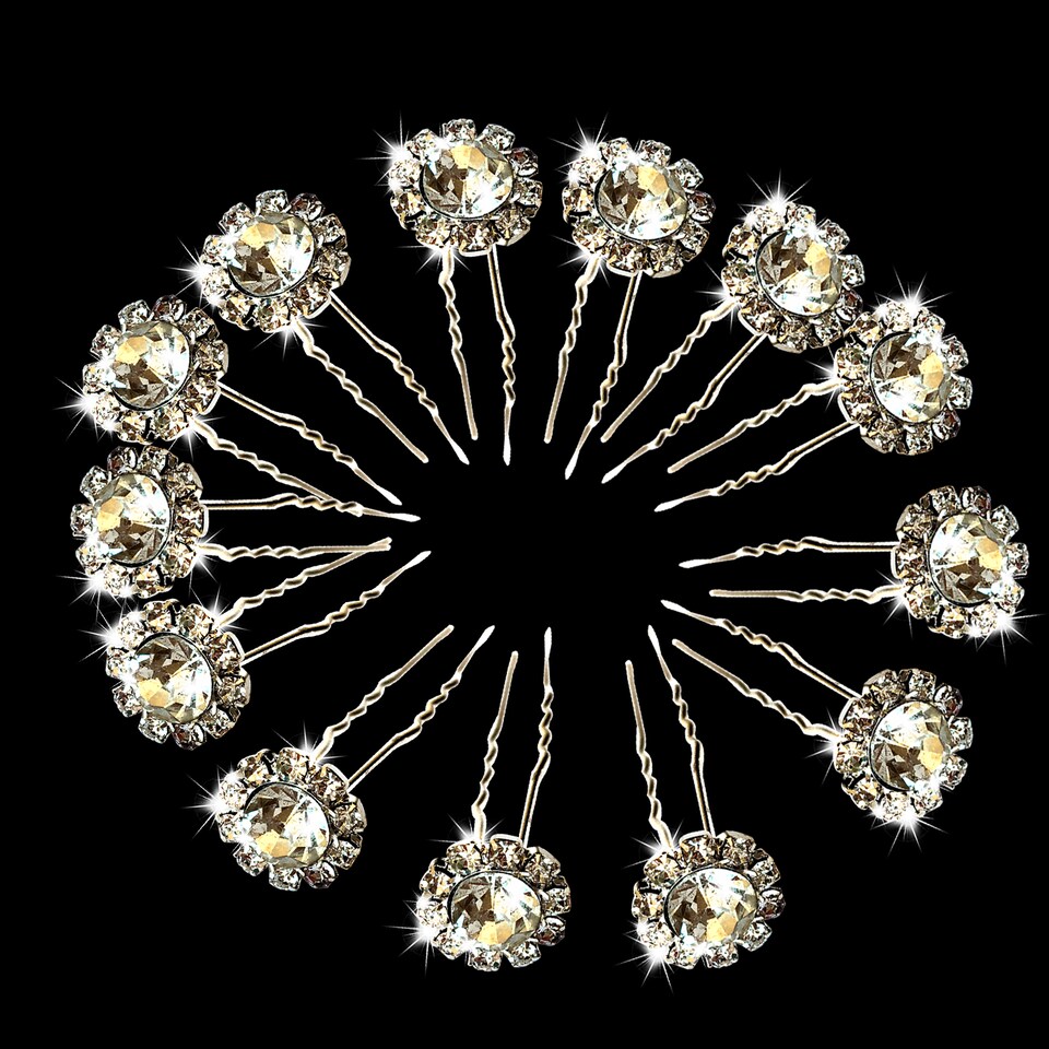 image 1 of Crystal Hair Pins Flower Design For Wedding, Bridal Accessories - 1pc