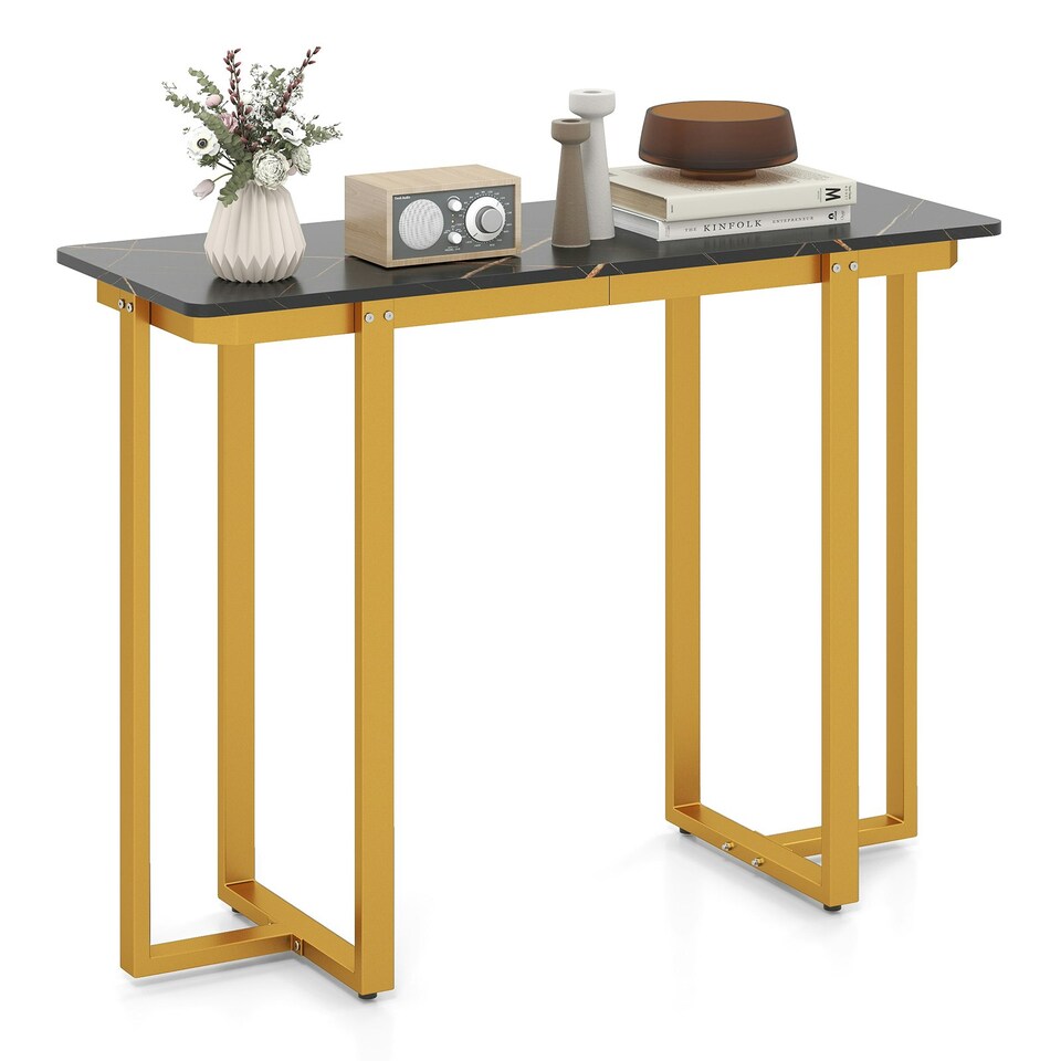 image 1 of COSTWAY Console Table Faux Marble Entryway Table Gold