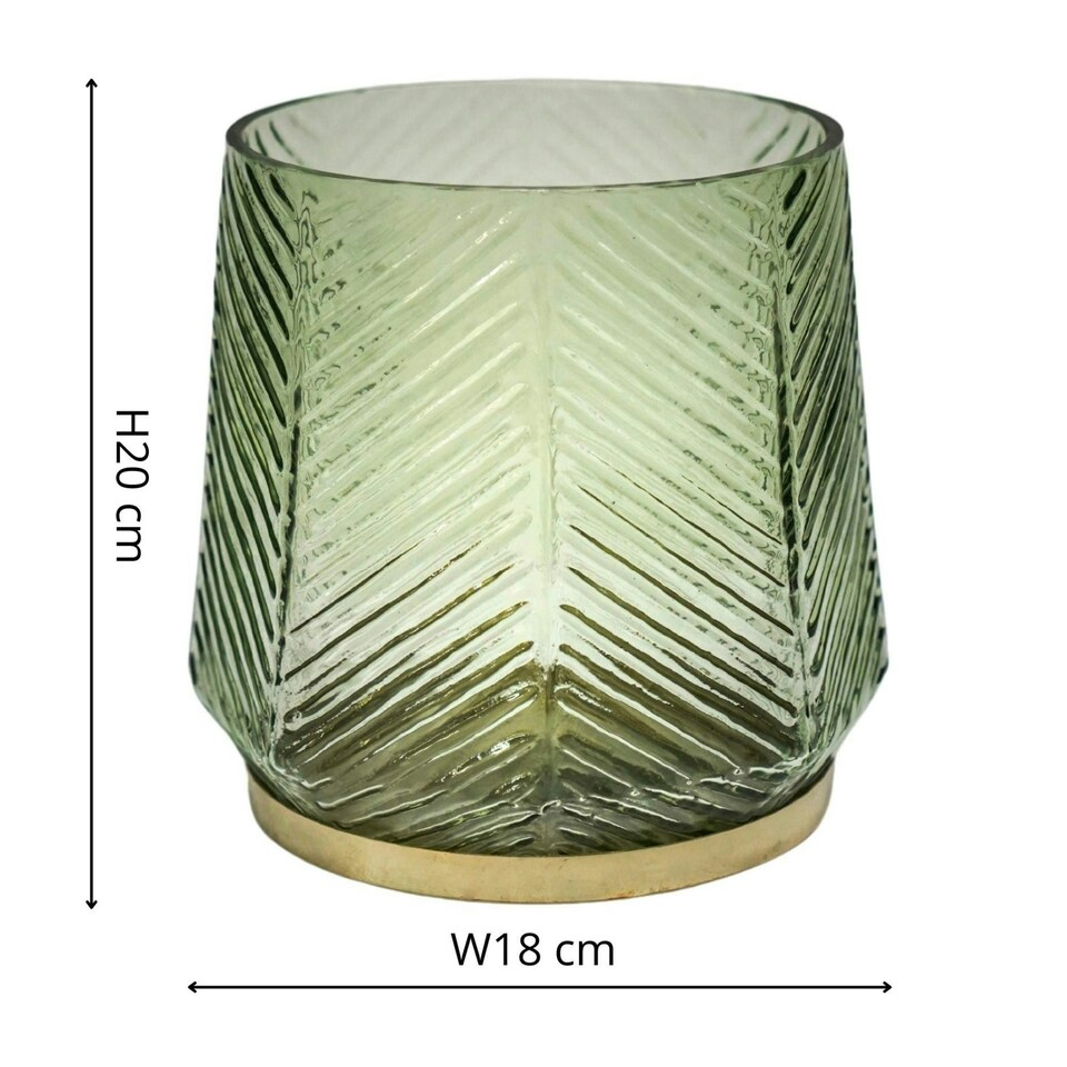 image 1 of Elm Embossed Candle Holder Green