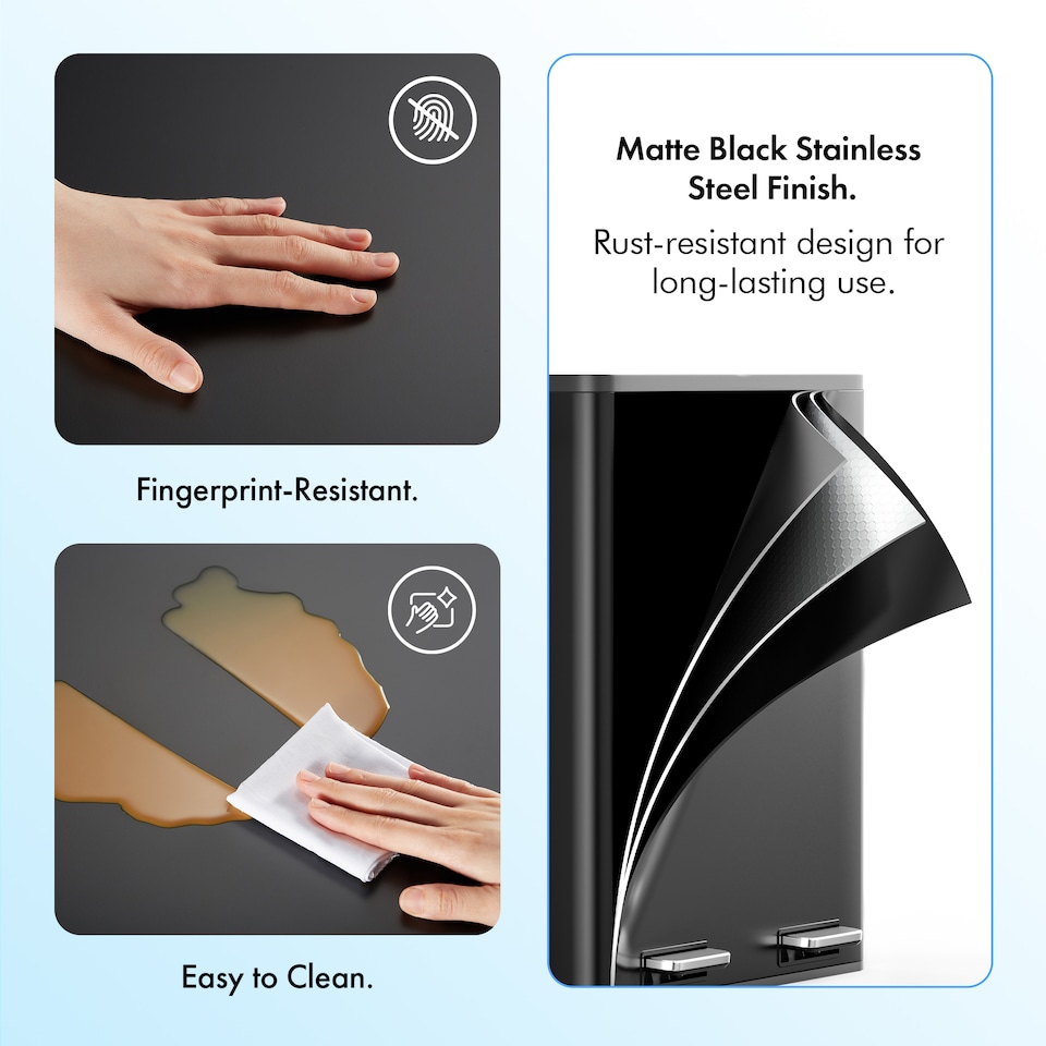 image 1 of VonHaus 60L Black Kitchen Bin, Large 2 Compartment Recycling Bin (2 x 30L) Black