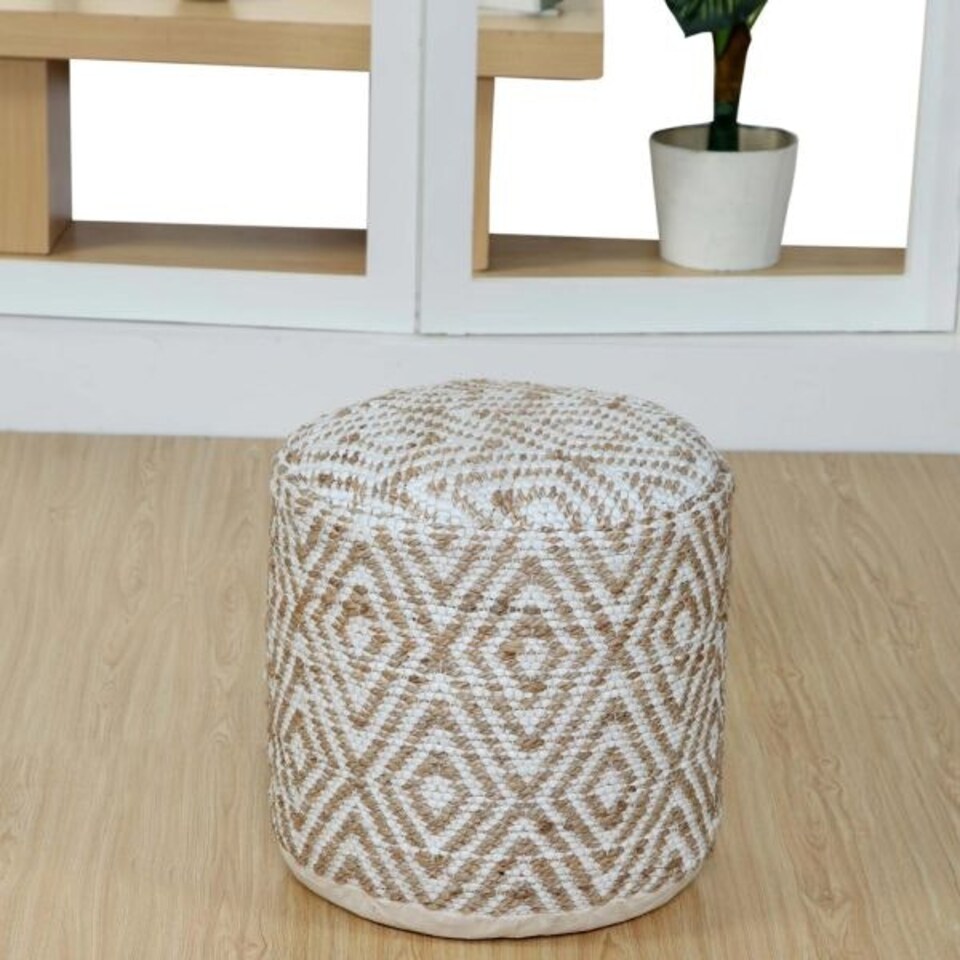 image 1 of Homescapes Sierra Natural Diamond Pattern Jute Circular Bean Filled Pouffe - 45 cm