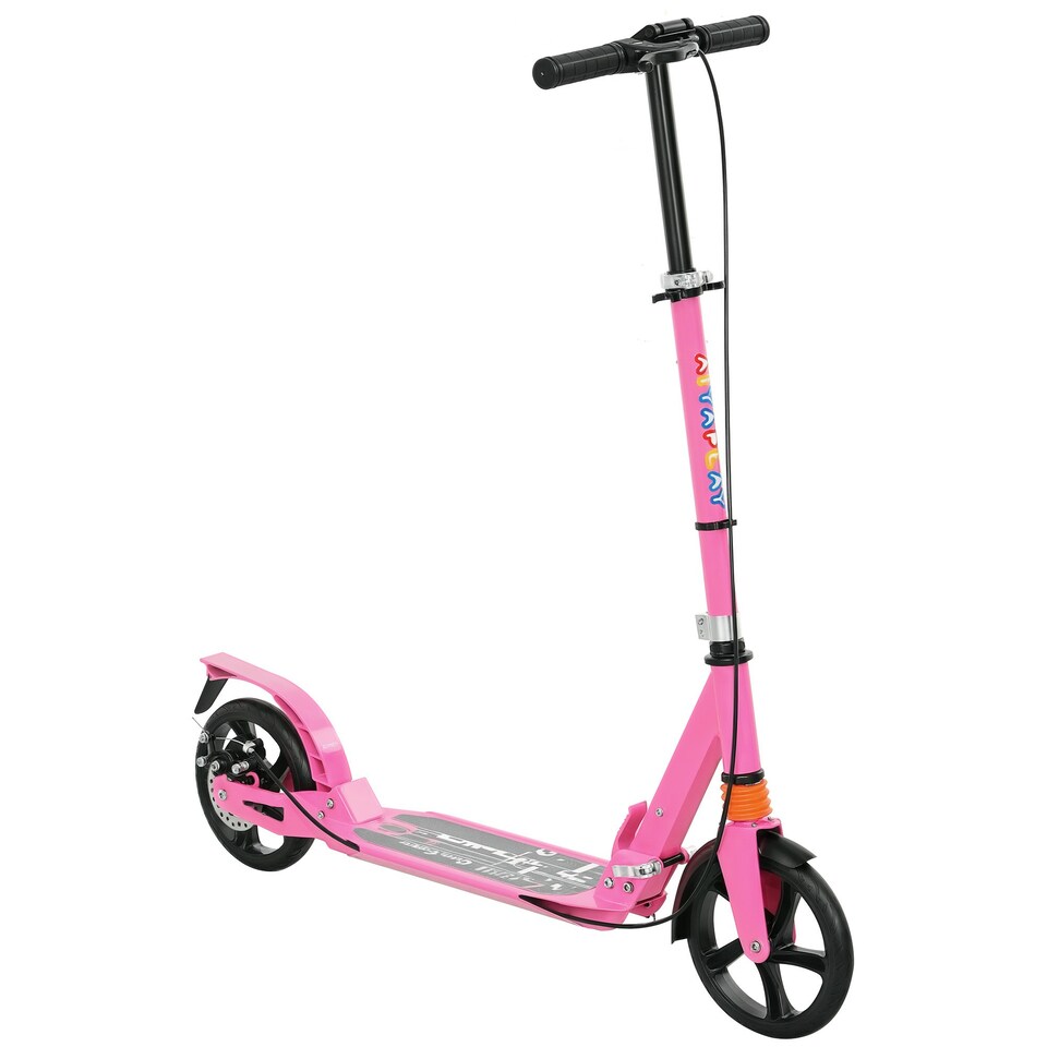 image 1 of AIYAPLAY Kids Scooter, Foldable Kick Scooter w/ Adjustable Handlebar, Pink