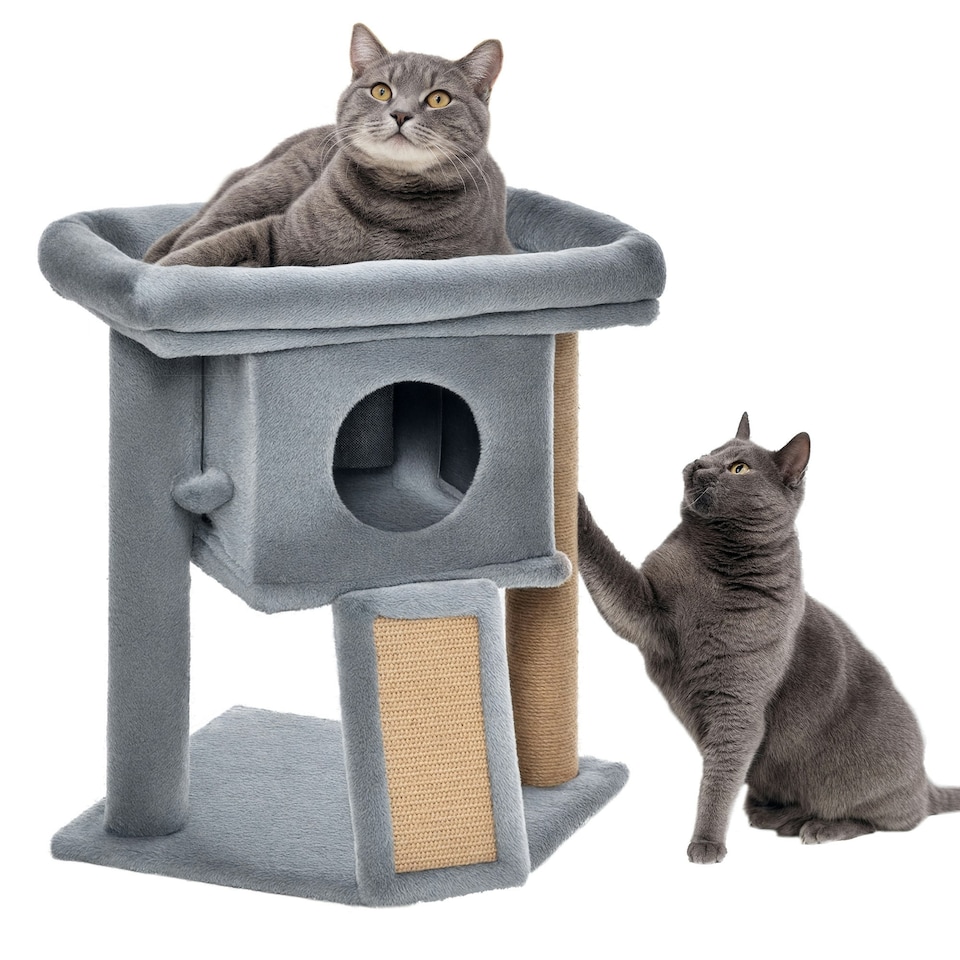 image 1 of PawHut Cat Tree Tower Indoor with Cats Scratching Post Cat House, Grey