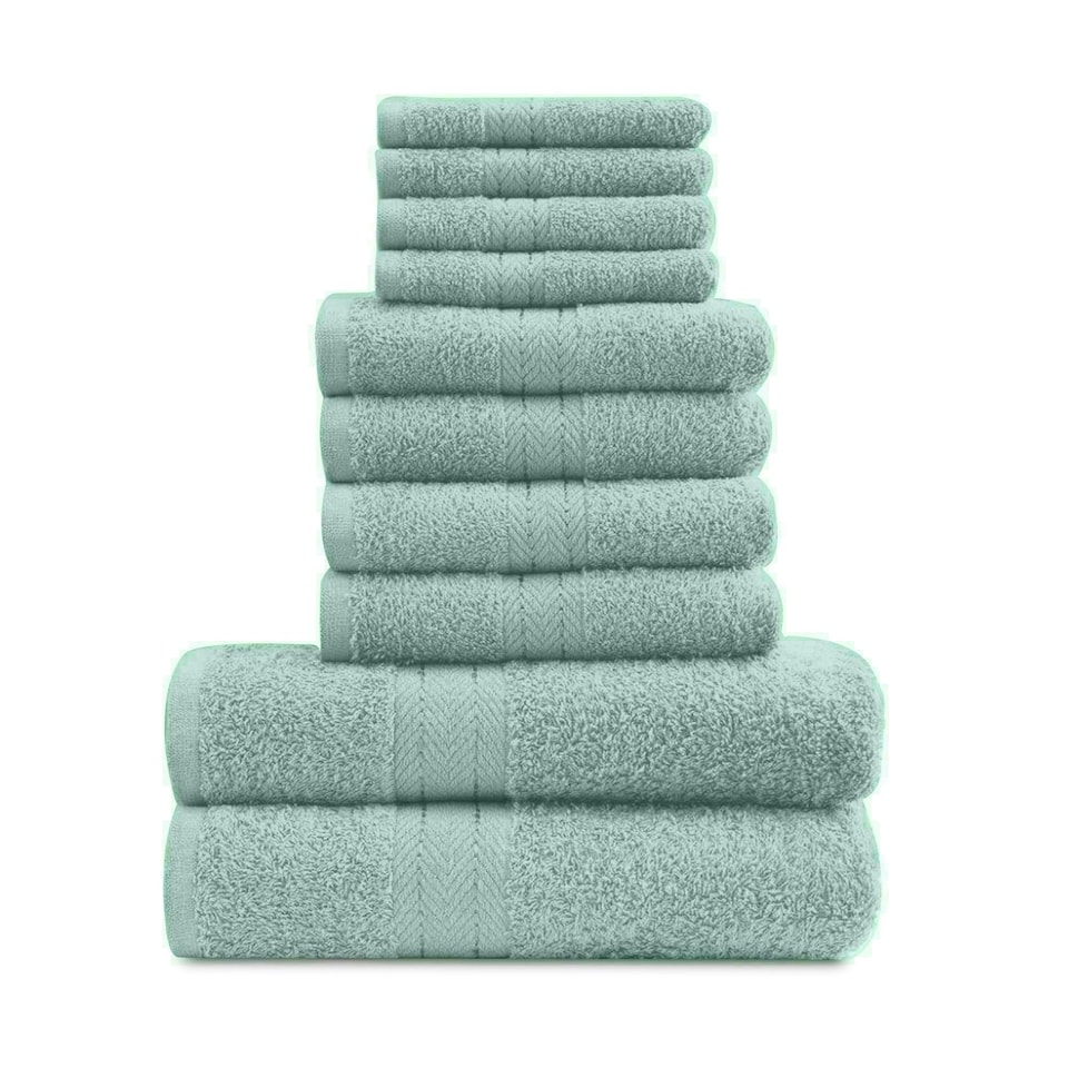 image 1 of VELVETIO 10 Piece Towel Bale Set Toronto Stripe Pattern - 100% Cotton, 450 GSM Green | Duck Egg