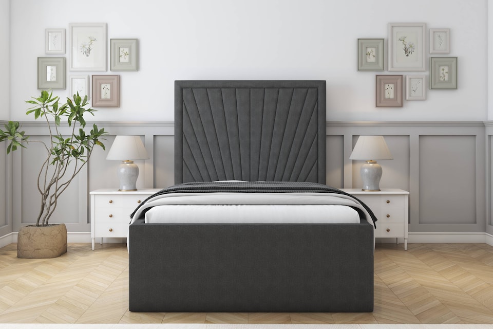 image 1 of Sloomy Somerset Graphite Dumfries Deep-Sided Bed Frame With 50" Upholstered Headboard 3' Single