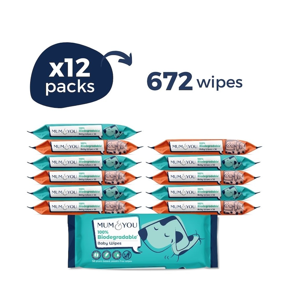 image 1 of Mum & You Biodegradable Plastic Free Sensitive Baby Wipes 12 pack