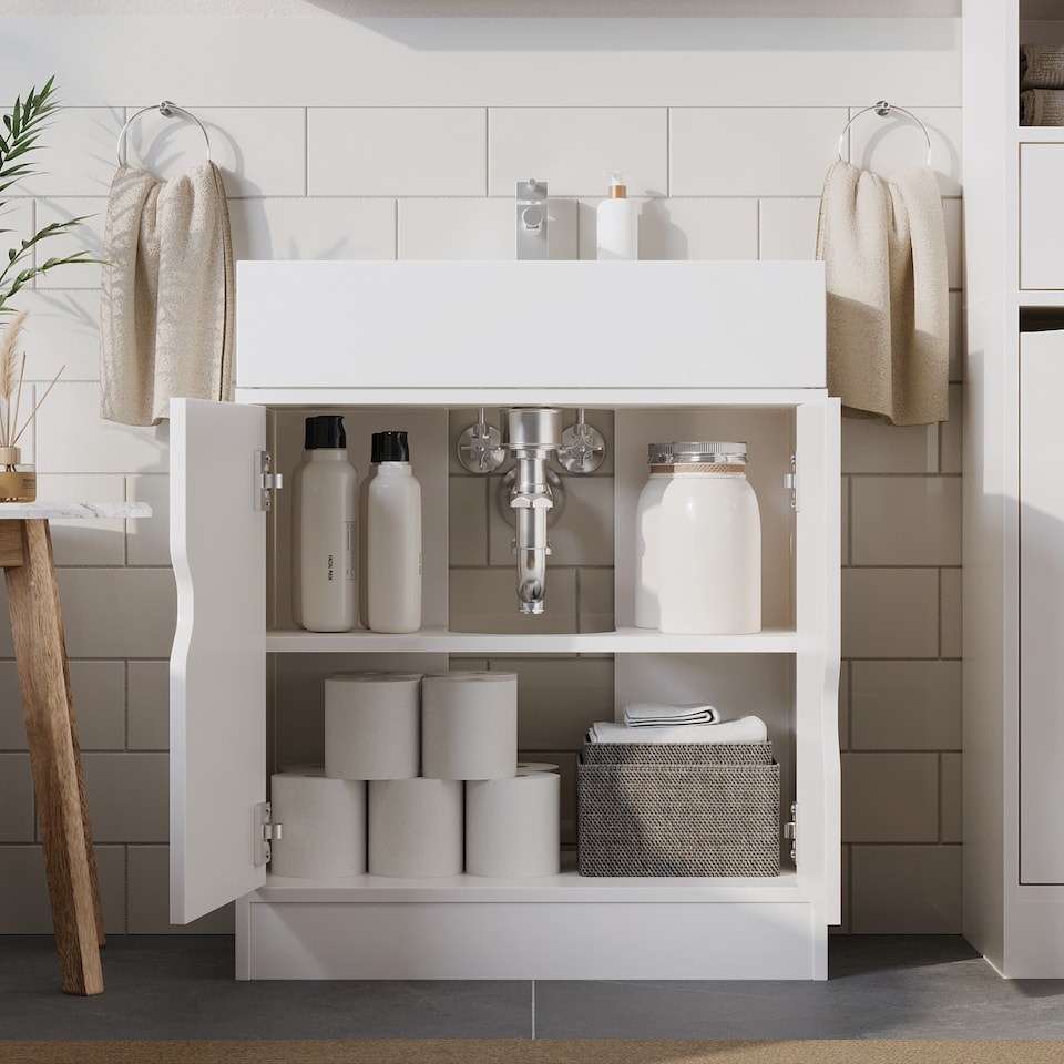 image 1 of Bathroom Sink Cabinet with Partial Pedestal | White | 60 x 60 x 30 | 1
