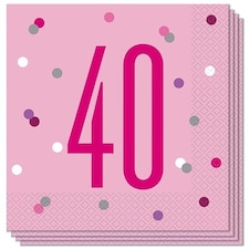 Pink Glitz Age 40 Luncheon Napkins 33cm 2Ply - Pack of 16