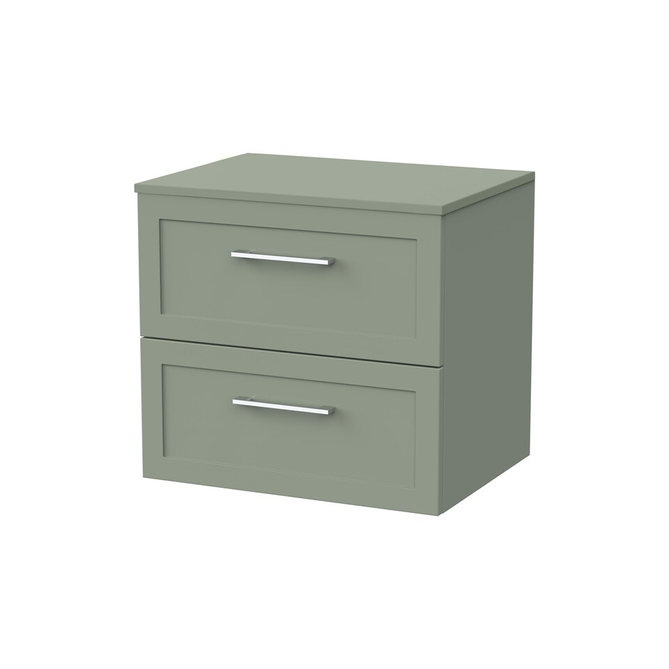 image 1 of Stonnall Traditional Wall Hung 2 Drawers Vanity Unit with Laminate Worktop, 600mm, Reed Green