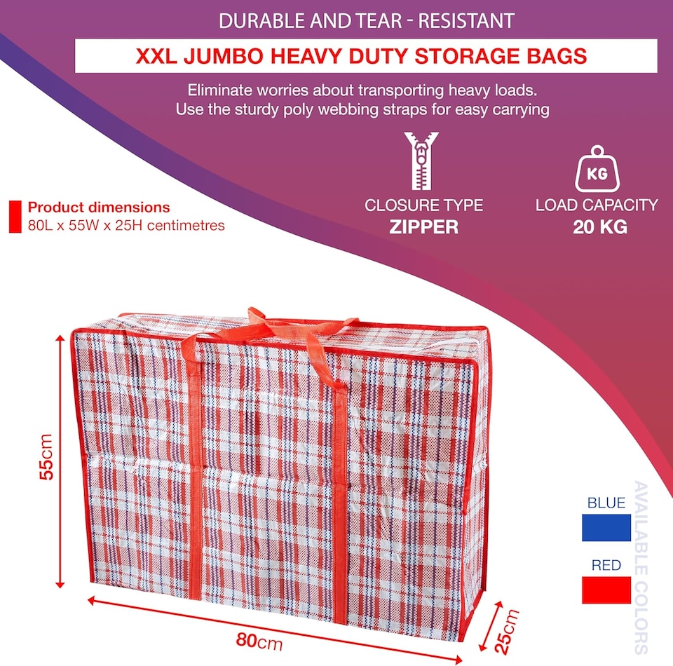 image 1 of S&d, Laundry Zip Bags XXL Heavy Duty Storage Bags Reusable Nylon Large for Moving Clothes Wardrobe Waterproof -3pcs (Red)
