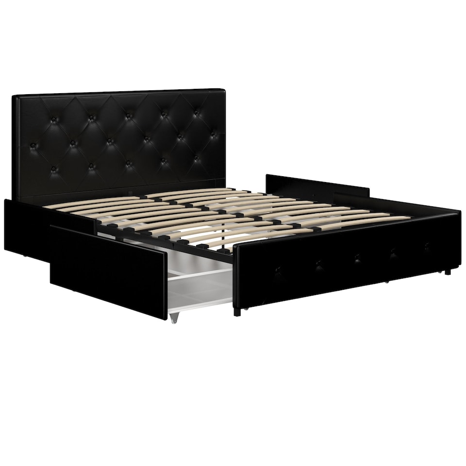 image 1 of Dakota Bed with Storage PU Black, Double