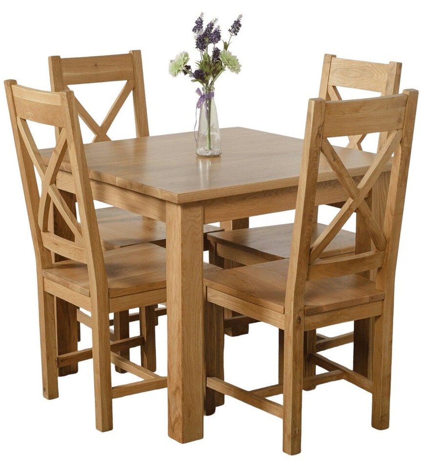 image 1 of Oslo 90 x 90 cm Oak Small Dining Table and 4 Berkeley Oak Chairs | Brown | Brown