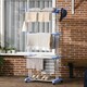 image 7 of HOMCOM 4-Tier Clothes Airer, Foldable Clothes Drying Rack with Wheels and Wings, Steel Garment Laundry Rack for Indoor and Outdoor Use, Blue
