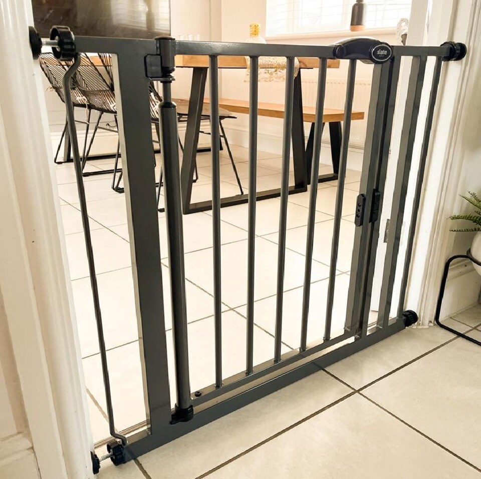 image 1 of Safetots Pressure Fit Self Closing Stair Gate, 89.4cm - 96.4cm, Slate Grey, Auto Closing Baby Gate, Safety Barrier for Toddler, Easy Installation