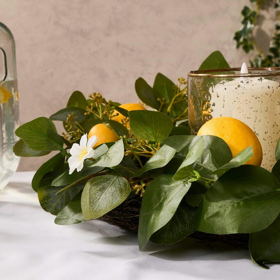 image 1 of OHS Natural Home Wall Table Decor Artificial Lemon Wreath, 45cm - Yellow