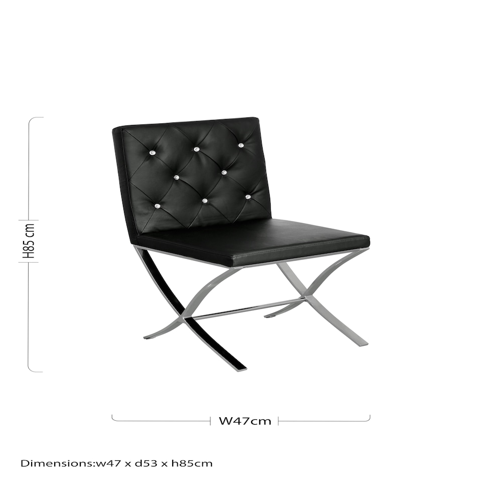 image 1 of Interiors by Premier Diamante Detail Black Accent Chair, Comfortable Chair with Stainless Steel Cross Legs, Mid Century Chair
