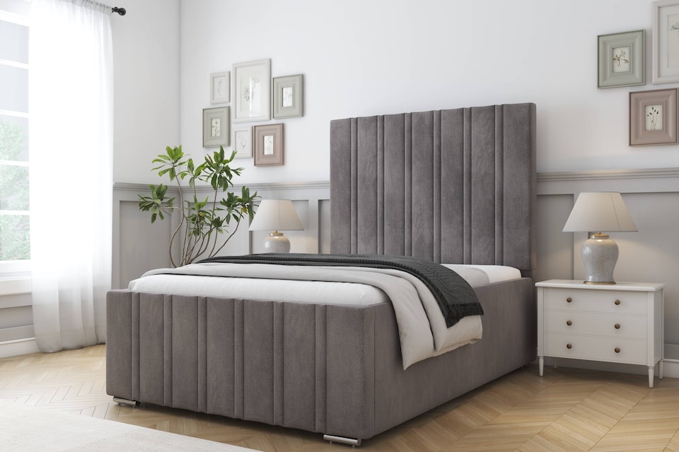 image 1 of Sloomy Radcliffe Slate Naples Bed Frame With 50" Upholstered Headboard 6' Super King
