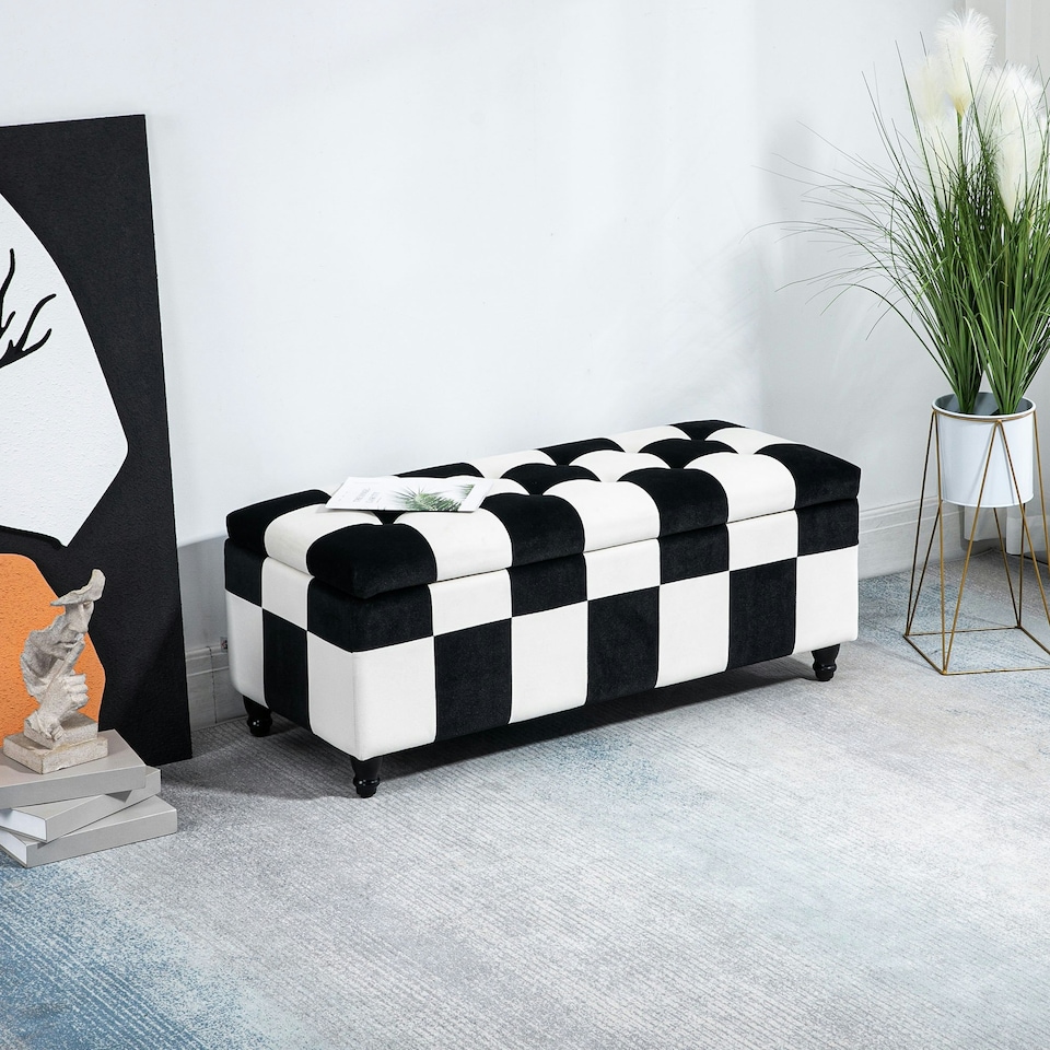 image 1 of HOMCOM 114 x 47 x 47cm Velvet Storage Ottoman, Button-tufted Footstool