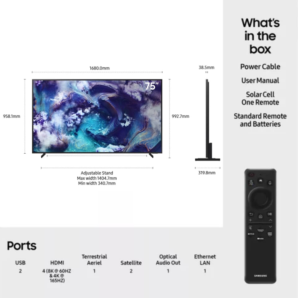 image 1 of Samsung QE75QN900F 75" QN900F Neo QLED 8K Mini LED Vision AI Smart TV 2025