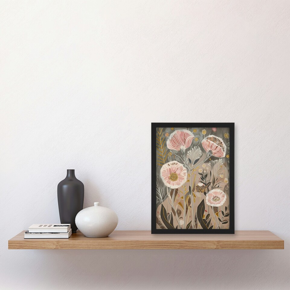 image 1 of Autumn Carnations Flowers Rustic Floral Black Framed Wall Art Print A4