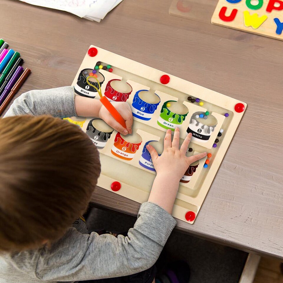 image 1 of Magnetic Color & Number Maze – Montessori Wooden Counting Toy for Toddlers