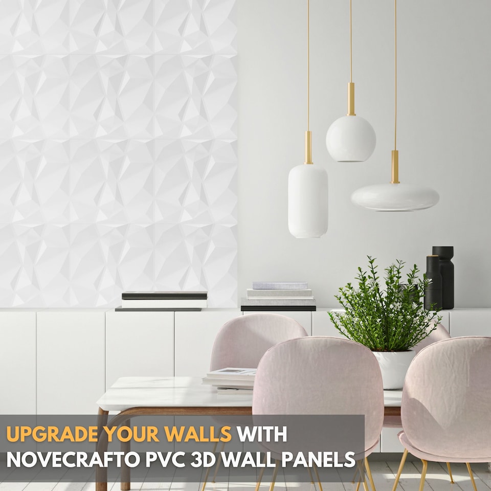 image 1 of NOVECRAFTO Decorative 3D Wall Panels (50cm x 50cm) Diamond Design PVC Cladding Panel