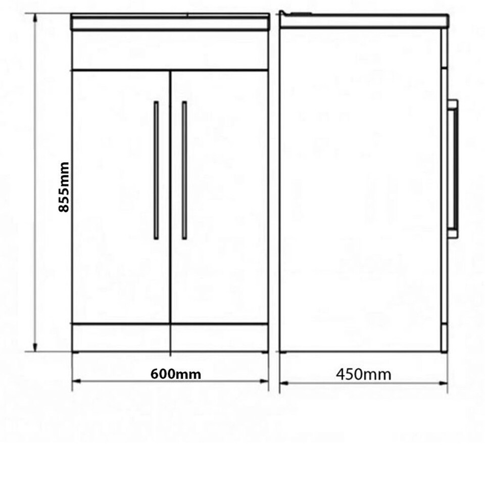 image 1 of 2-Door Floor Standing Vanity Unit with Sit-On Basin and Worktop 600mm Wide - Storm Grey Gloss - Brassware Not Included | Grey | Grey | 1