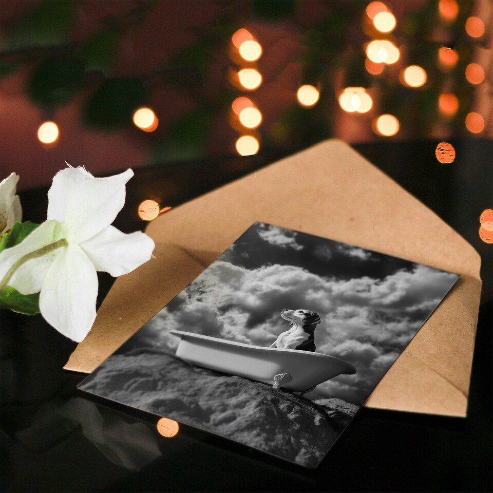 image 1 of Dog Lover Beagle Bathtub Black White Atmospheric Birthday Greeting Card