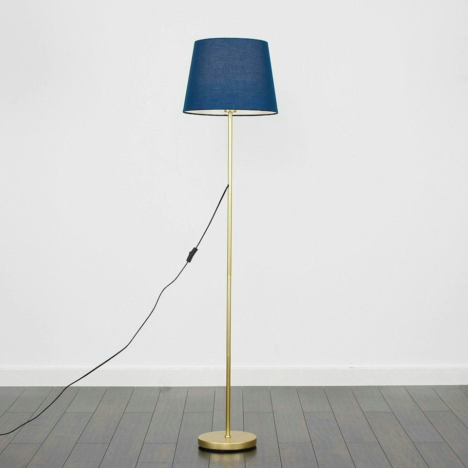 image 1 of ValueLights Modern Floor Lamp In Gold Metal Finish With Navy Blue Shade