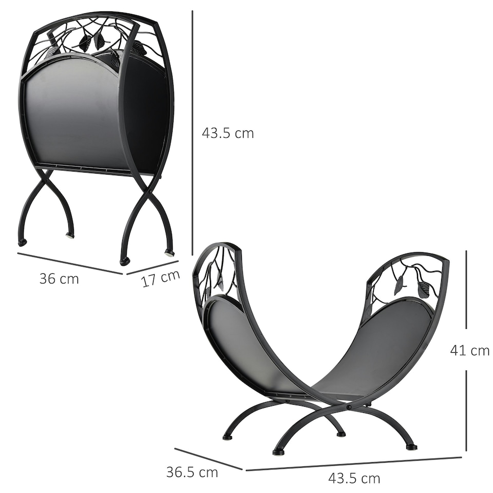 image 1 of Outsunny Iron Folding Arced Firewood Log Holder Leaf Scroll Panel Indoor Outdoor