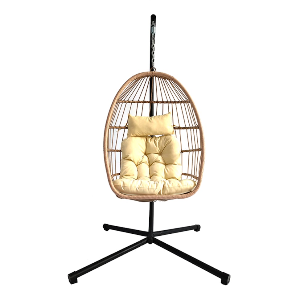 image 1 of Groundlevel Luxury Hanging Egg Chair with Cushion and Weather Resistant Frame | Cream