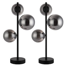 Set of 2 Cole - Black with Smoke Glass Globes 3 Light Table Lamps