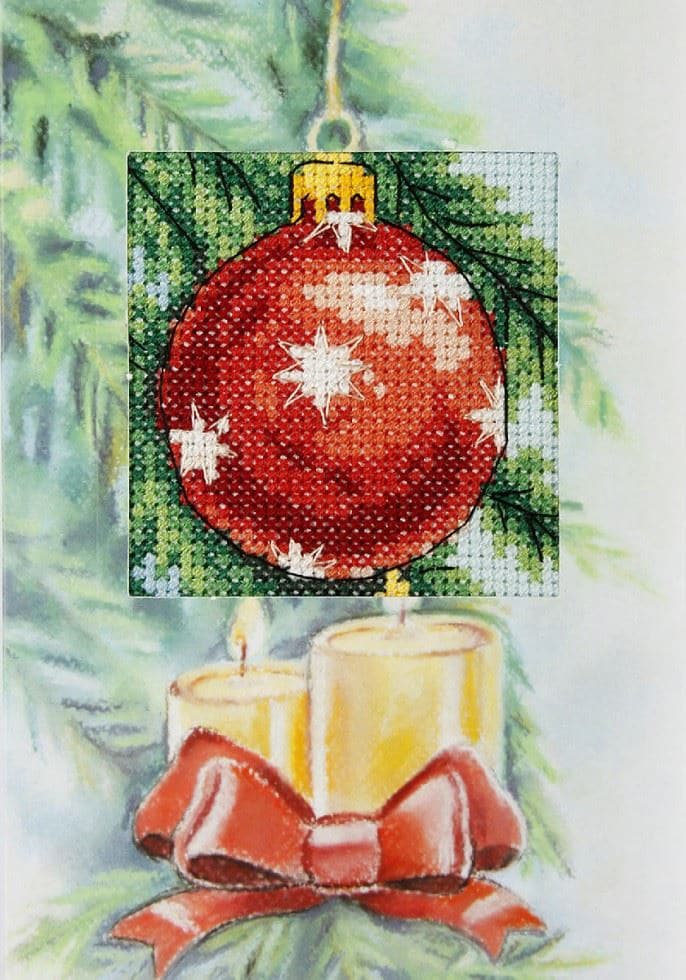 Orchidea Counted Cross Stitch Kit: Greetings Card: Red Bauble