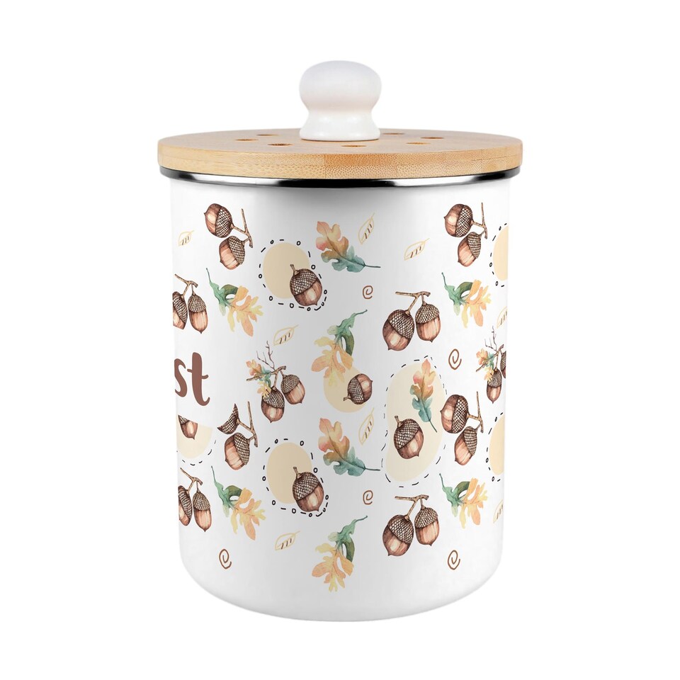 image 1 of Acorns & Oak Leaves Compost Caddy - Metal 2L Decorative Kitchen Food Waste Bin