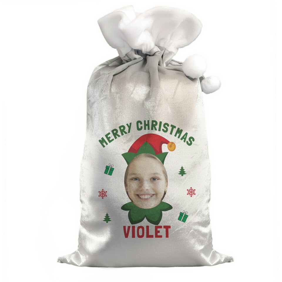image 1 of Personalised Photo Upload Elf Christmas Sack