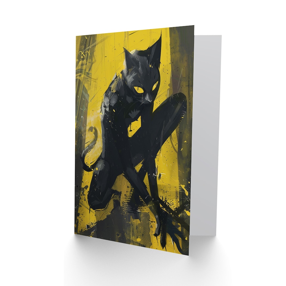 image 1 of Werecat Portrait Art Black Cat Lover Halloween Card