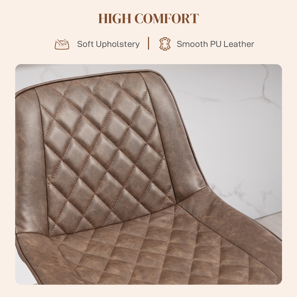 image 1 of HOMCOM Bar Stools Set of 2, Retro Adjustable Kitchen Stool, Swivel PU Leather Upholstered Bar Chairs with Back, Footrest and Steel Base, Brown